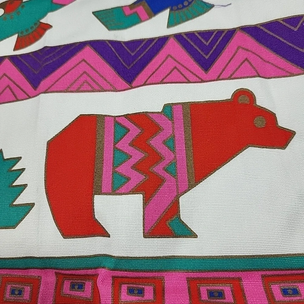 Vintage‎ ALASKA Apron Purple Inuit Arctic Print Bears Eagles 80s NOS
